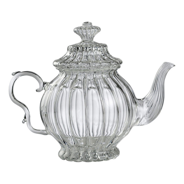 William Teapot – hand-blown borosilicate glass teapot with lined pattern, 1100 ml, designed by Gabriela Seres.