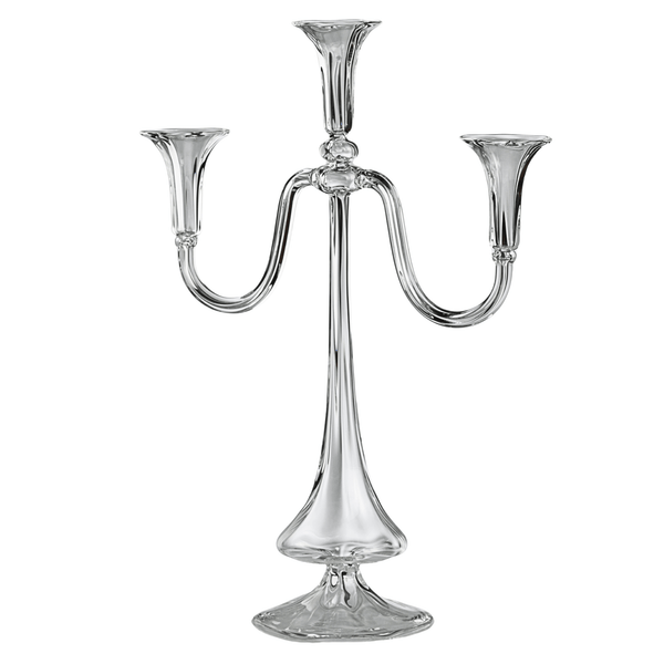 Paul 3 Candles Candelabra – hand-blown optic borosilicate glass candelabra with three arms, Height 530 mm, Length 400 mm, Gabriela Seres.