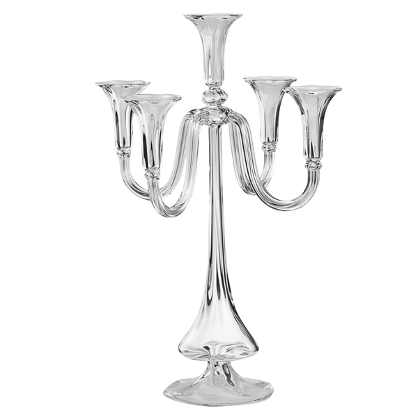 Paul 5 Candles Candelabra – hand-blown optic borosilicate glass candelabra with five arms, height 530 mm, diameter 400 mm, Gabriela Seres.