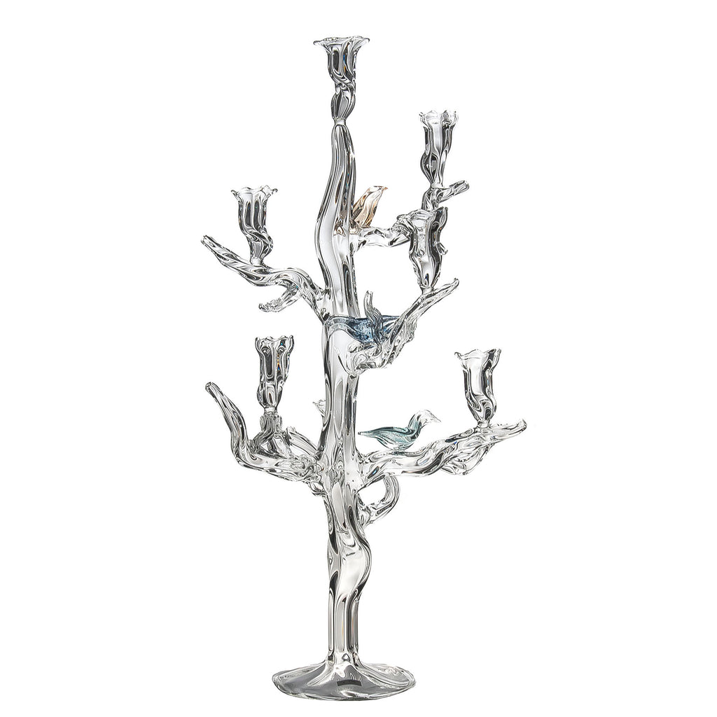 Optional title display Tree of Life glass candelabra, handmade in Bucharest