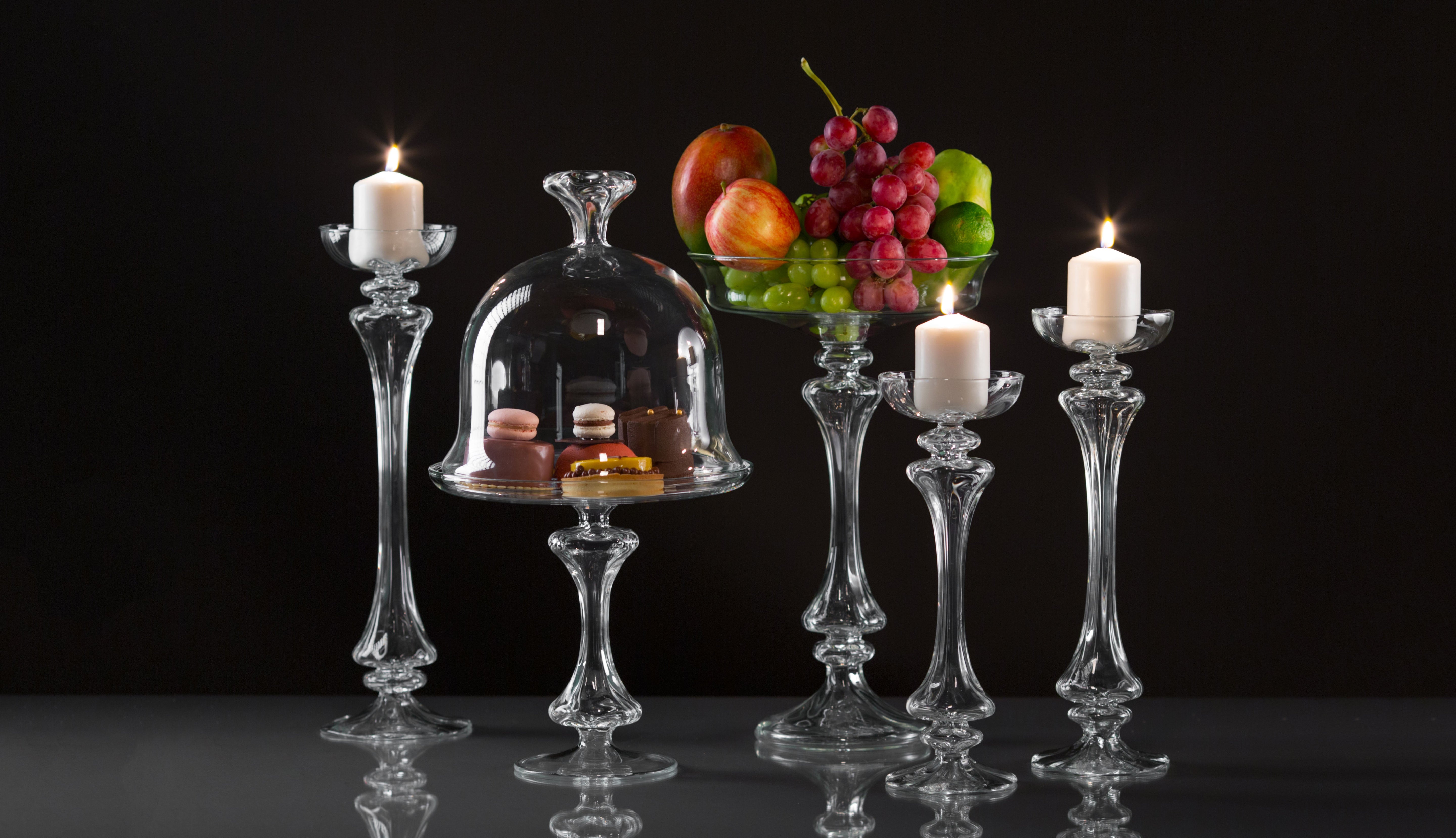 Decorative Accents Collection for professionals – hand-blown glass candelabra, vases and sculptural objects by Gabriela Seres, styled for interior projects.