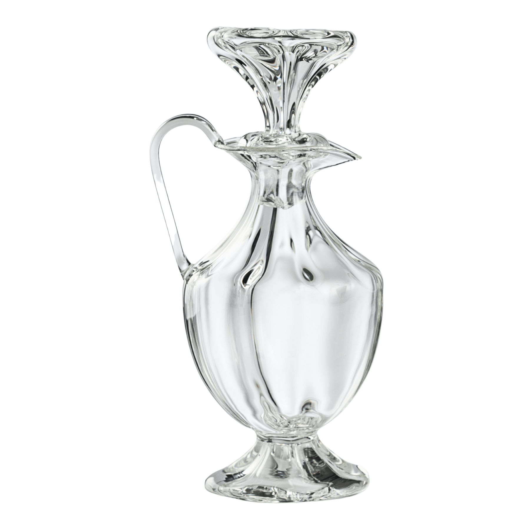 Clear glass pitcher on a white background