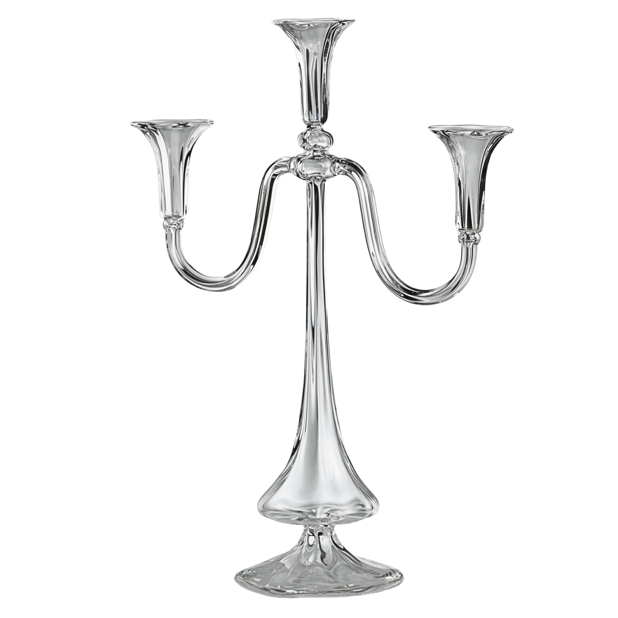 Paul 3 Candles Candelabra – hand-blown optic borosilicate glass candelabra with three arms, Height 530 mm, Length 400 mm, Gabriela Seres.