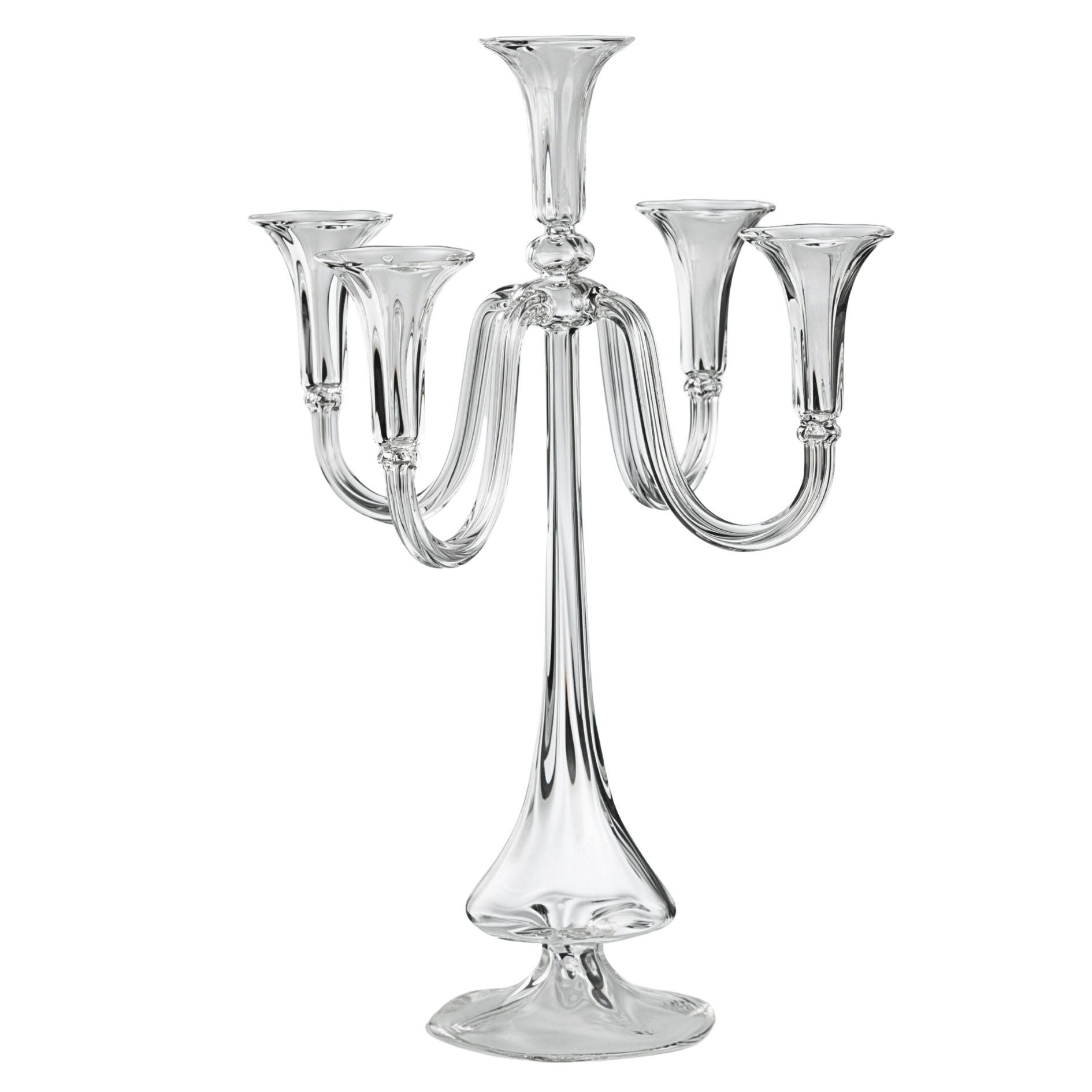 Paul 5 Candles Candelabra – hand-blown optic borosilicate glass candelabra with five arms, height 530 mm, diameter 400 mm, Gabriela Seres.