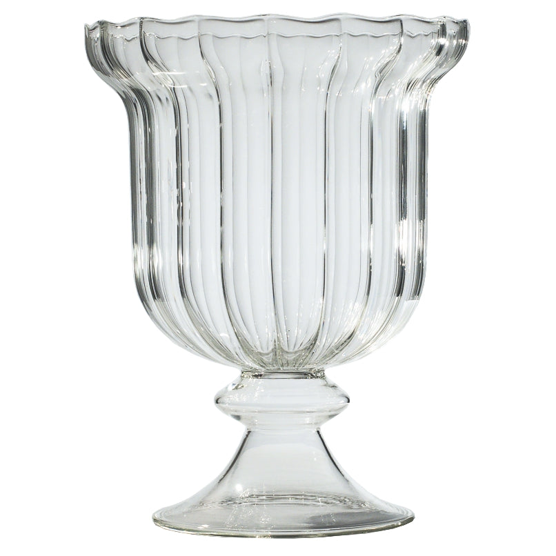 William Vase Wide – hand-blown borosilicate glass vase with lined pattern and pedestal base, 330 × 255 mm, designed by Gabriela Seres.