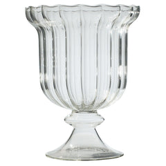 William Vase Wide – hand-blown borosilicate glass vase with lined pattern and pedestal base, 330 × 255 mm, designed by Gabriela Seres.